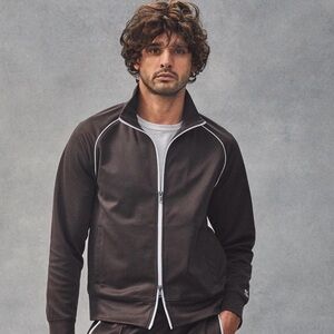 Todd Snyder Chocolate Brown Knit Track Jacket w White Piping - XL